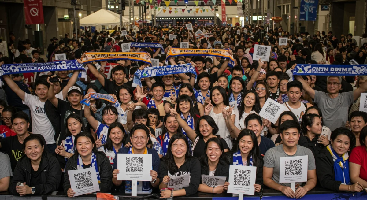 Fans organizing a community event with signs and banners