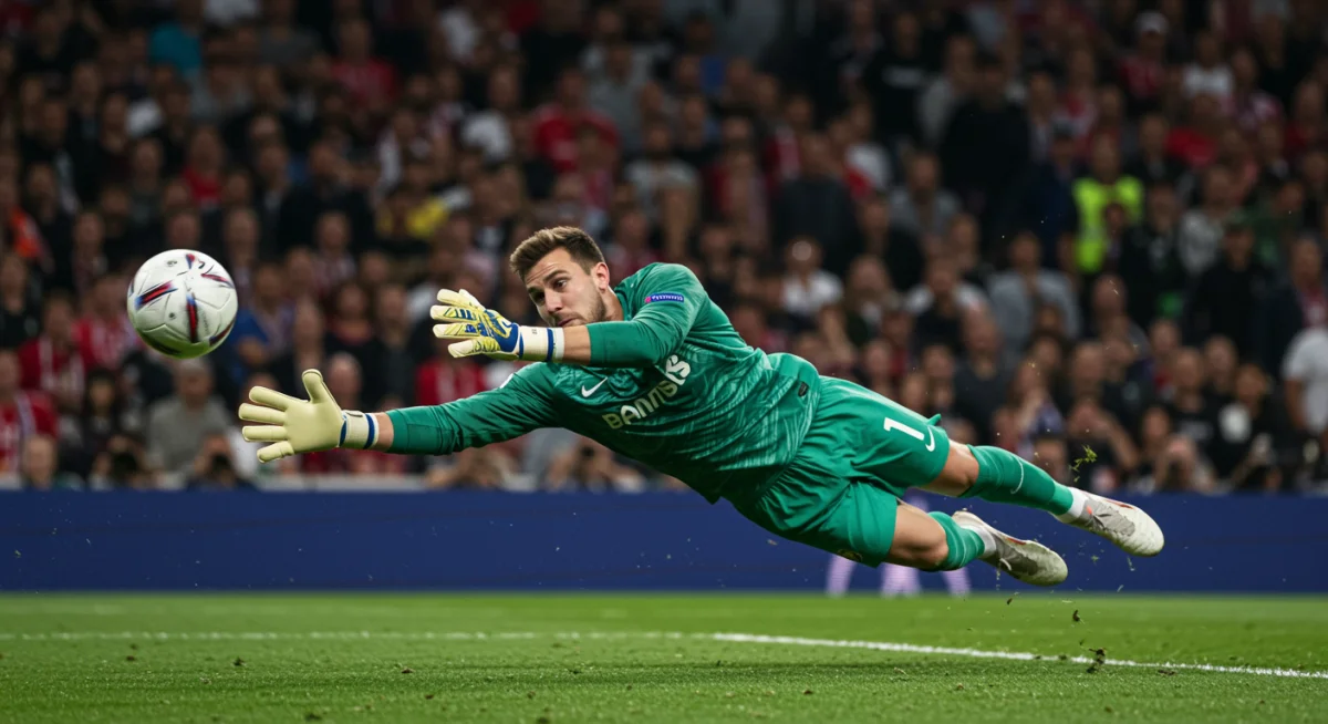 Goalkeeper perfectly executing a diving save with impeccable technique