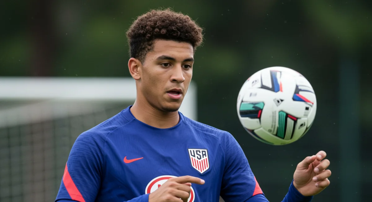 Young American midfielder demonstrating ball control during a training session, focusing on technical skill.