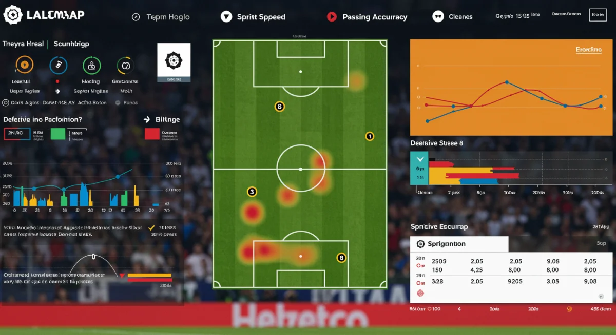 Infographic visualizing a La Liga player's performance data: heat map, passes, sprints, tackles.