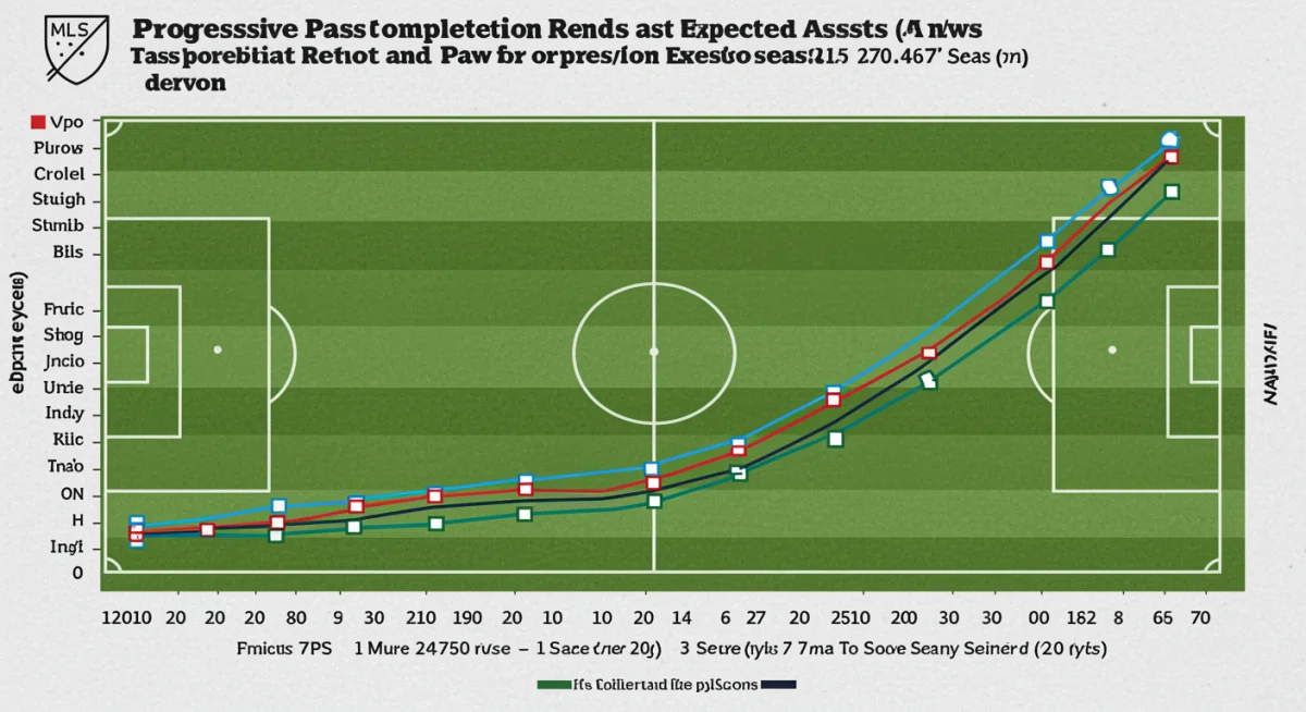 Graph showing progressive pass completion and expected assists (xA) trends for MLS midfielders