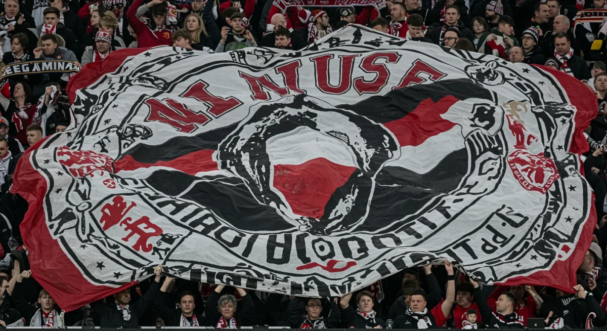Detailed tifo being unfurled by a US soccer supporter group