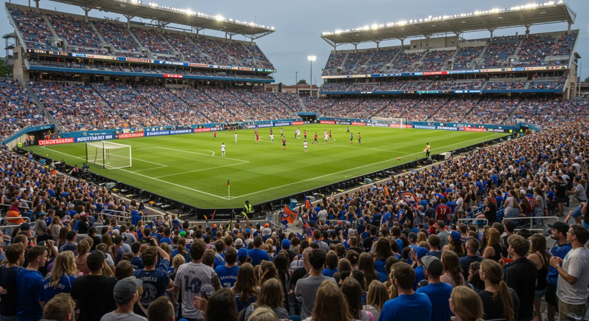 Packed stadium during a vibrant USL Championship soccer match.