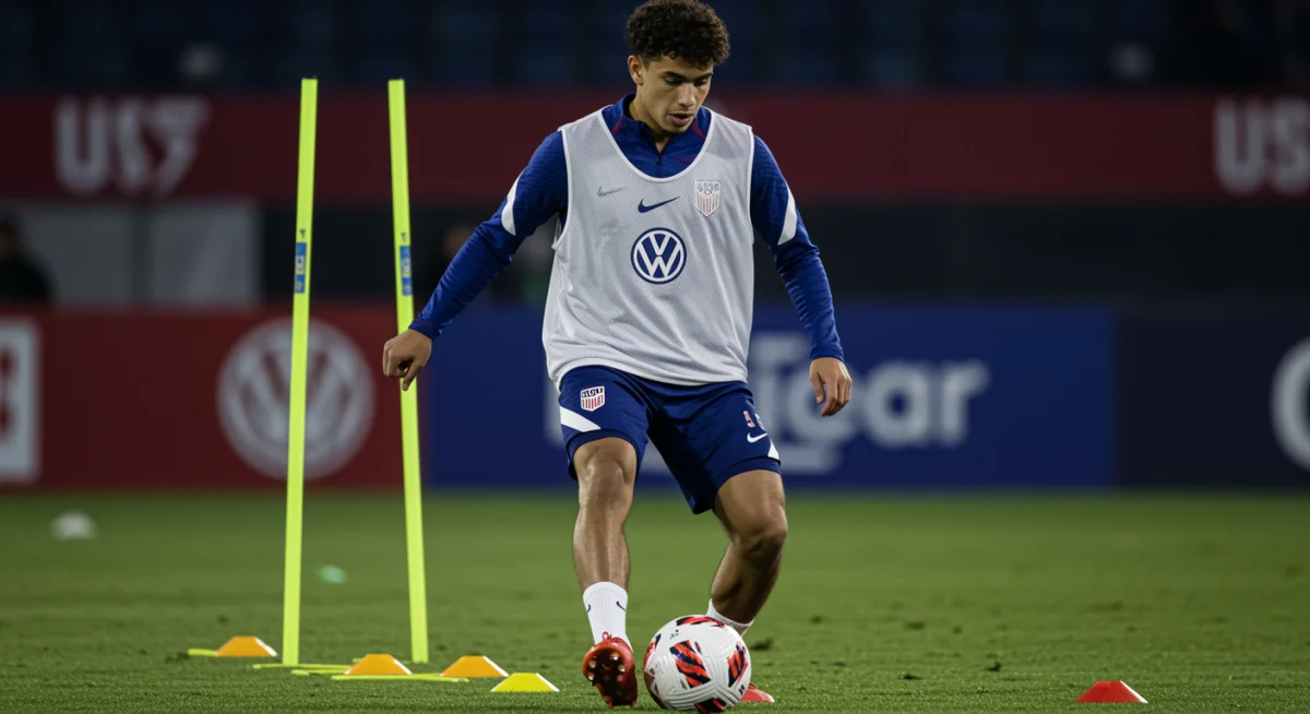 USMNT prospect executing a dribbling drill with precision and focus