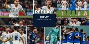 Mastering the Replay: 8 Key Moments Shaping US Soccer Narratives Dynamic collage of key US soccer moments, highlighting decisive goals, saves, and team celebrations, all integrated with a replay screen motif.