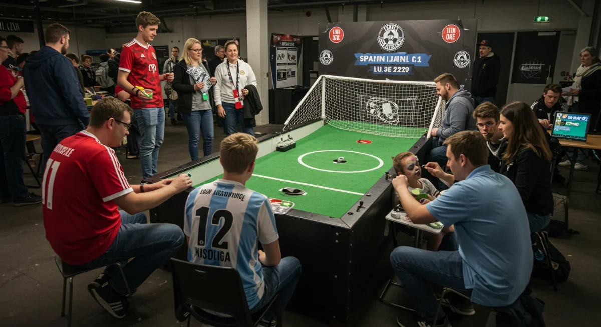 Fans engaging in interactive activities within a well-organized soccer fan zone.