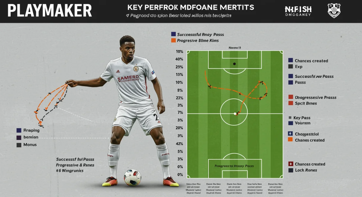 Infographic showing playmaker key performance metrics: passes, chances, progressive passes.