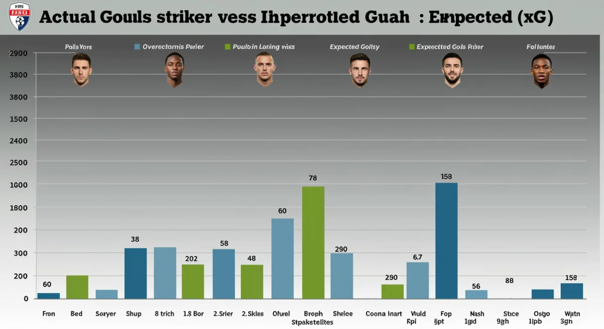 Infographic comparing actual goals to expected goals (xG) for top football strikers.